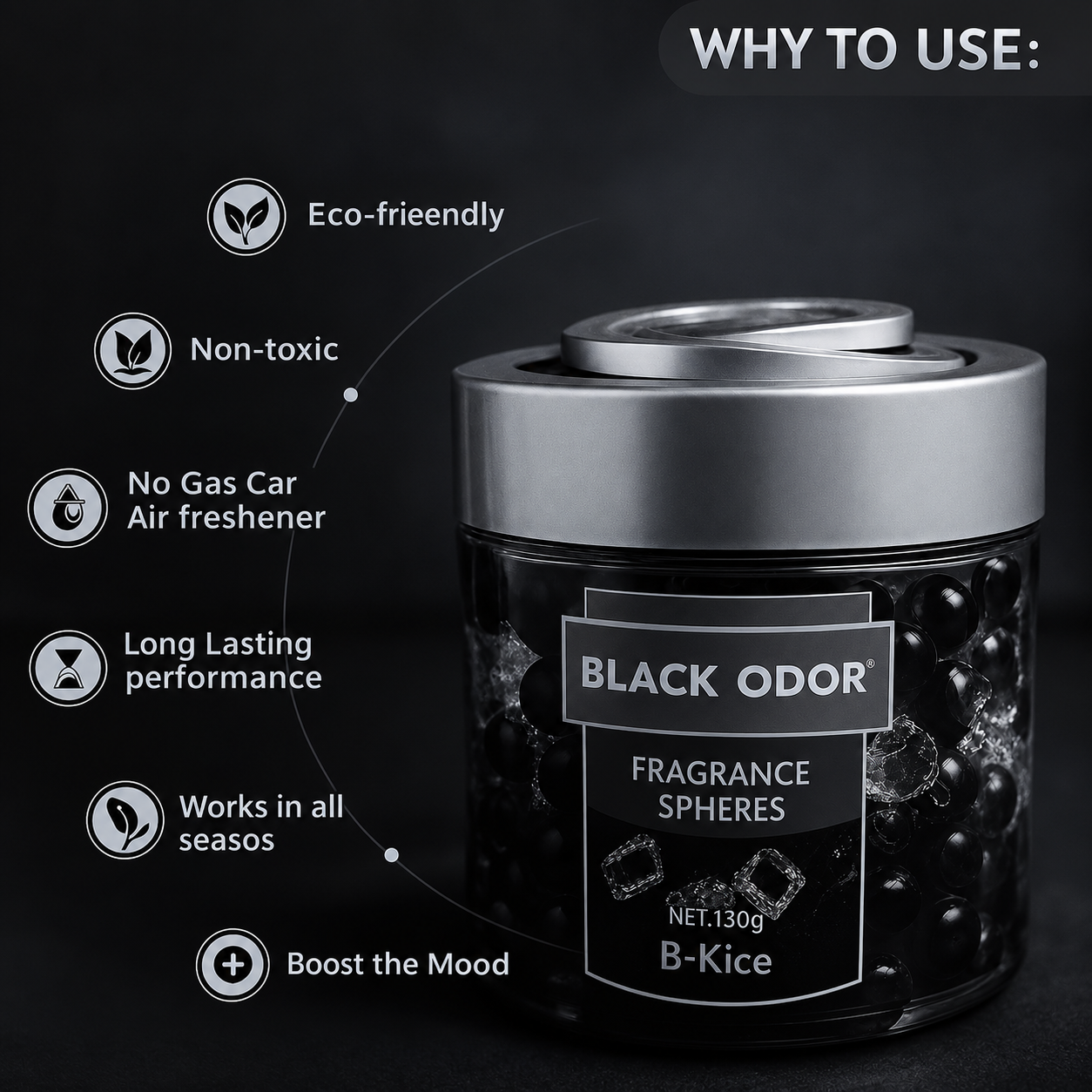 BLACK ODOR SPHERES AIR FRESHENER - B-K ICE -130g