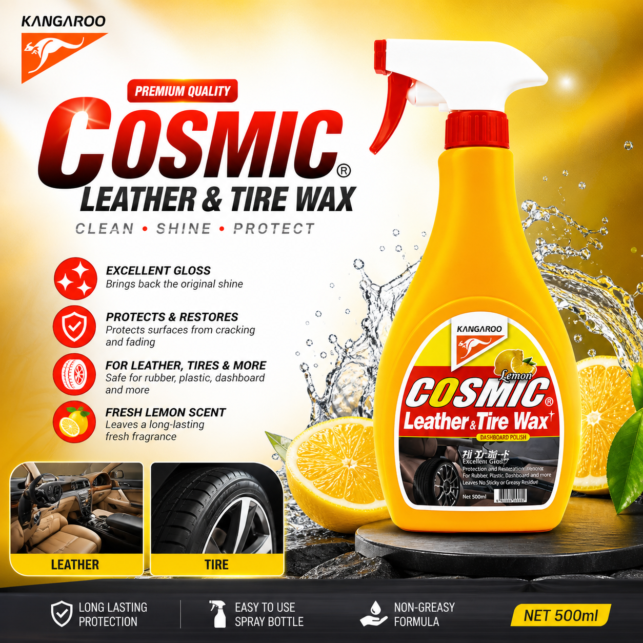 Kangaroo Leather & Tire Wax, Dashboard Plastic